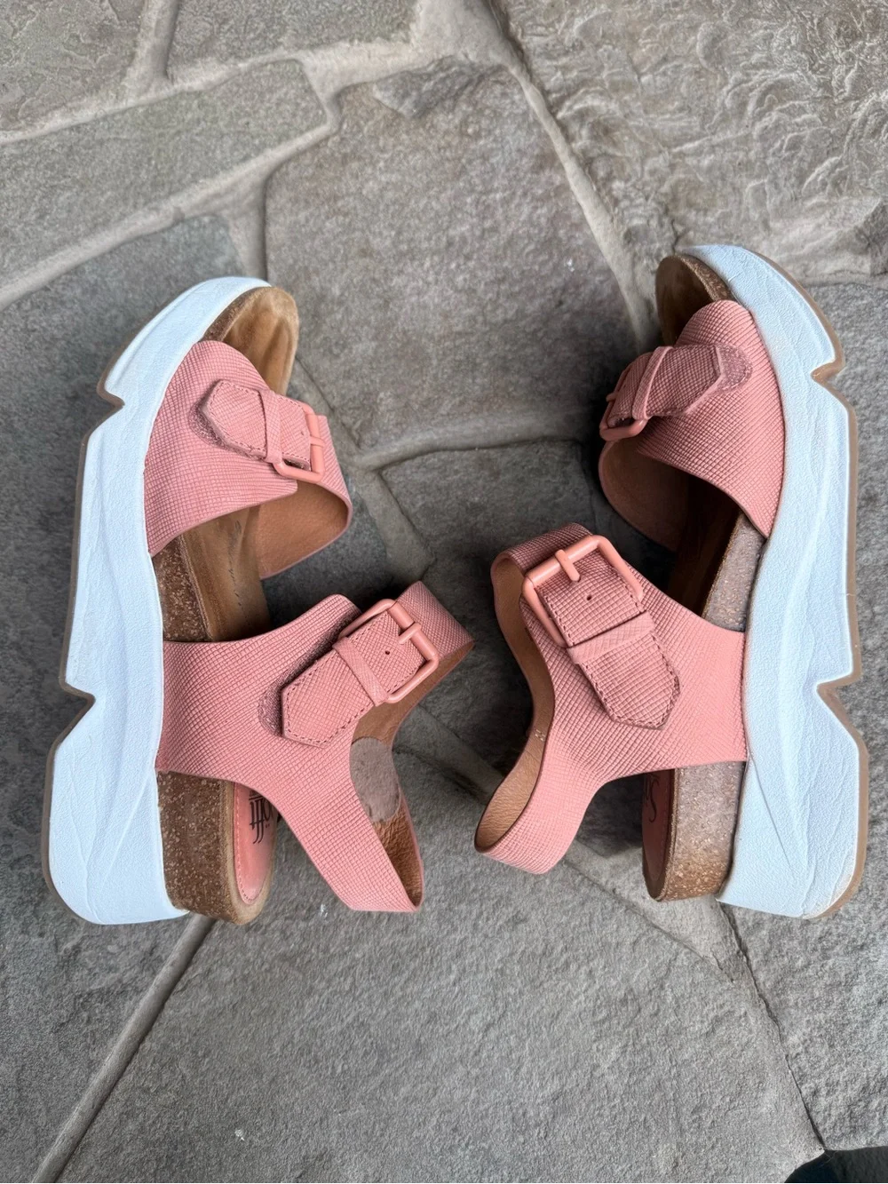 Sofft Castello Leather Platform Sandals Pink Textured Buckle‎ Comfort Wedge 9